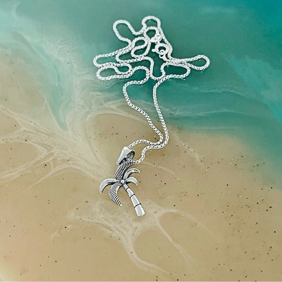Sterling Silver Palm Tree Necklace, Tropical Necklace, Beach Necklace - Picture 11 of 12